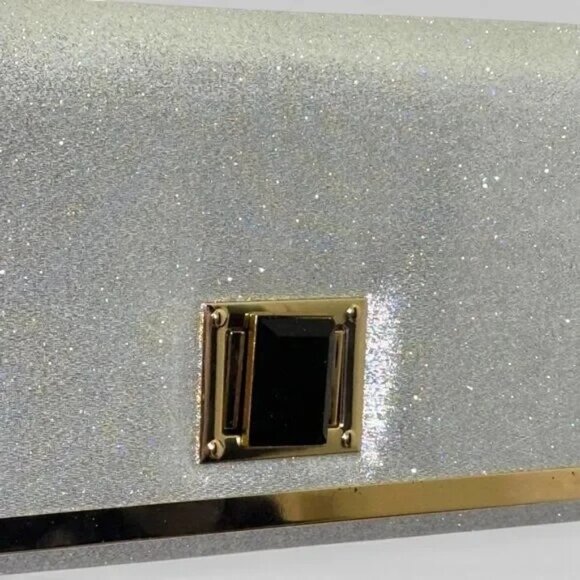 D'MARGEAUX Silver Metallic Goldtone accent Evening Clutch - Picture 2 of 10